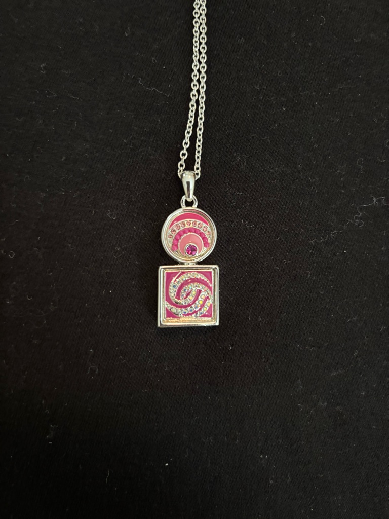 Silver-Tone Necklace With Pink Crystal Pendant